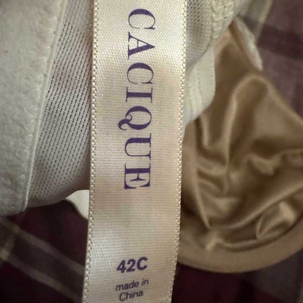 Cacique White Lace Dark Beige Fully Lined Cups Sz 42C Bra - Picture 5 of 9